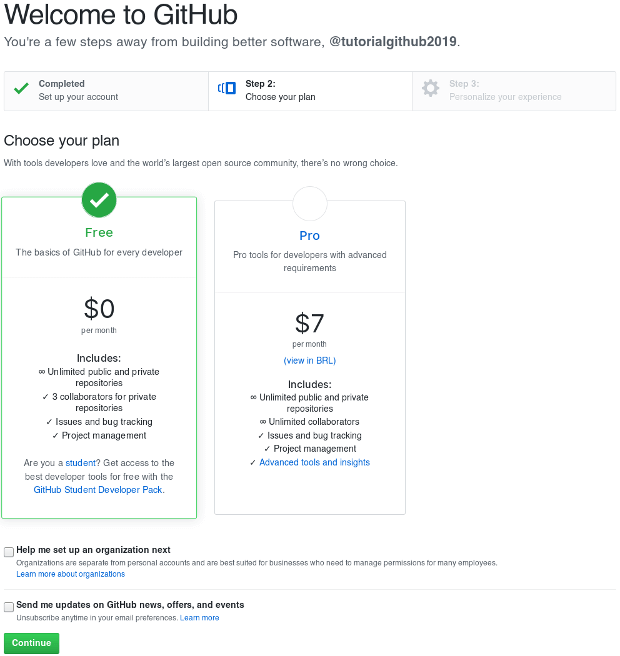 Formulário GitHub Step 2 Screenshot Formulário GitHub Step 2