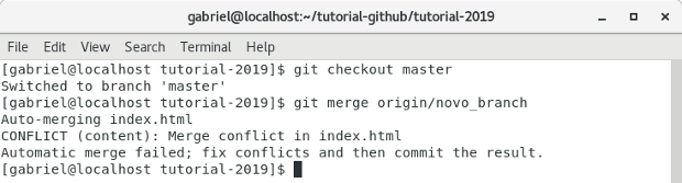 Terminal git merge com conflito Terminal git merge com conflito