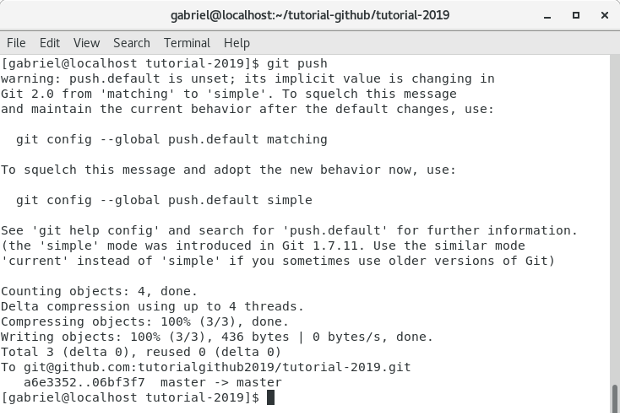 Comando git push Terminal comando git push