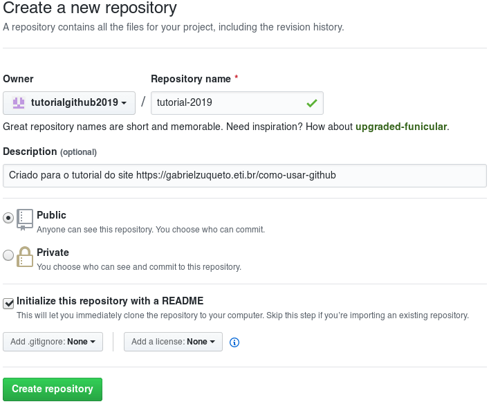 Novo Repositório GitHub Screenshot Novo Repositório GitHub