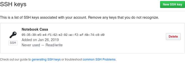 Sucesso Chave SSH GitHub Screenshot Sucesso Chave SSH GitHub